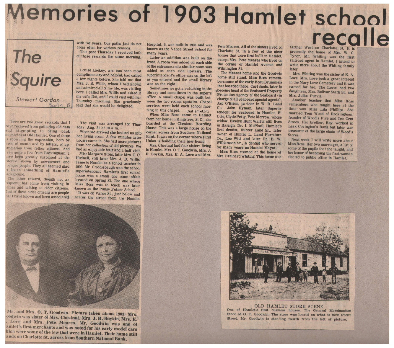 The Squire - Memories of 1903 Hamlet School OH