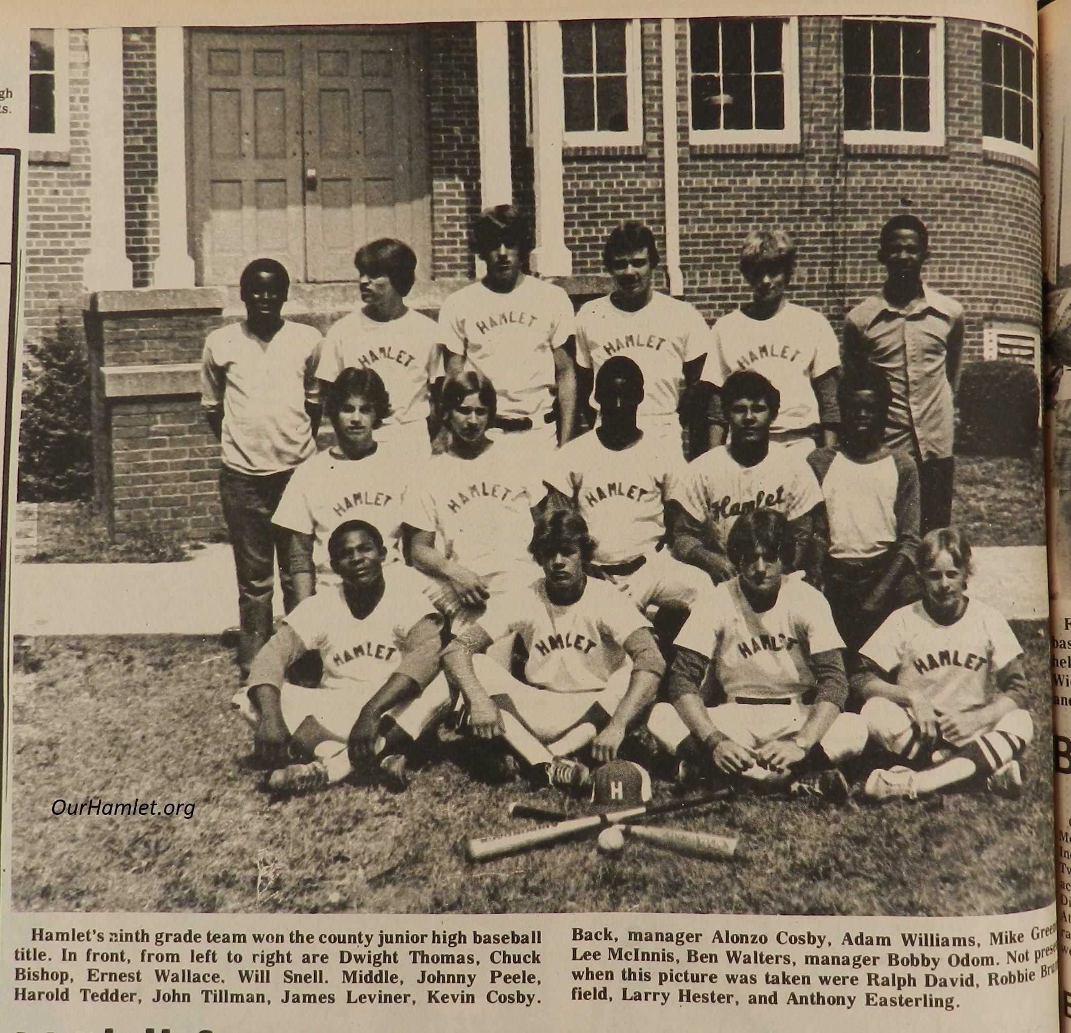 1977 Hamlet middle school baseball team OH.jpg