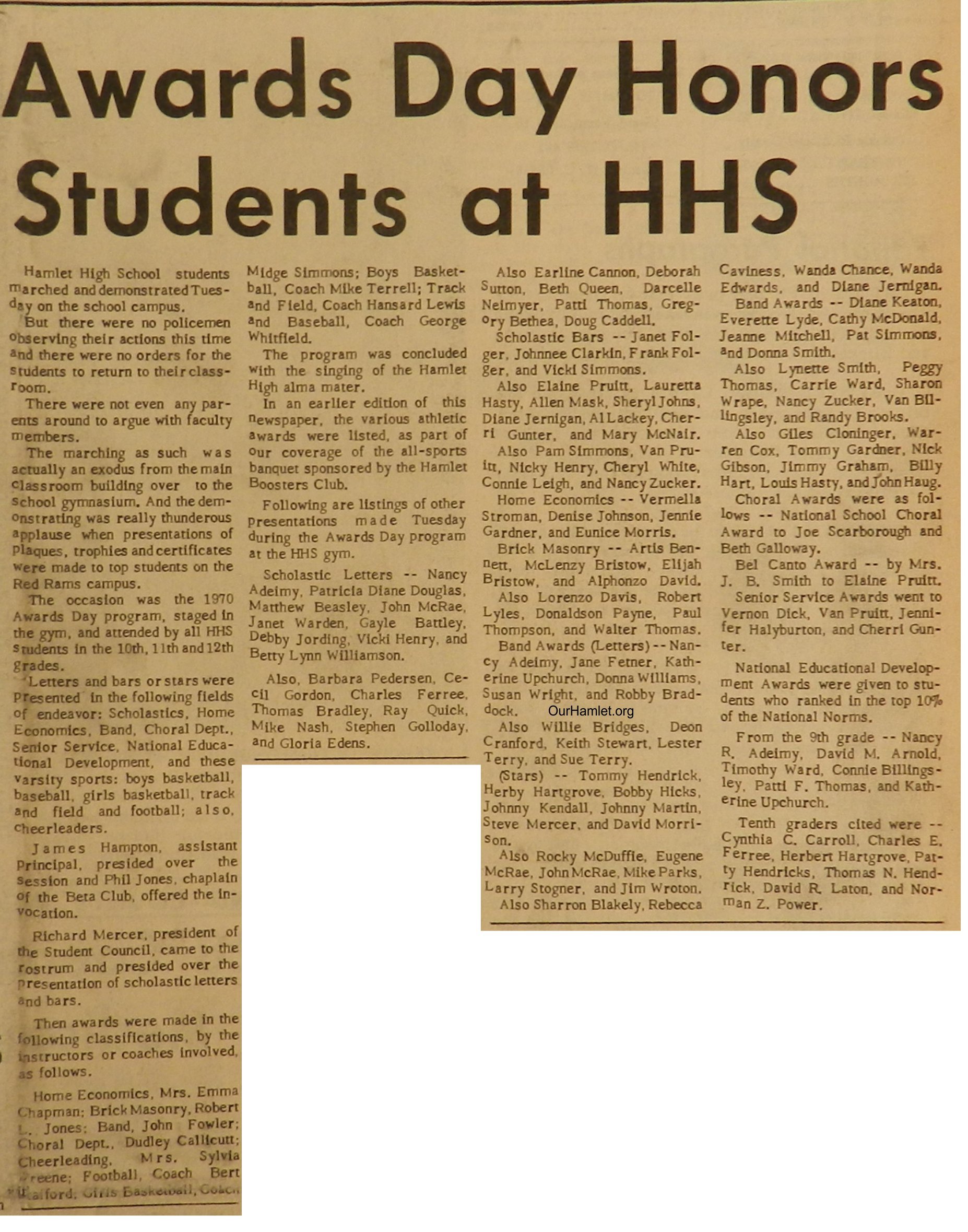 1970 HHS Honors OH.jpg