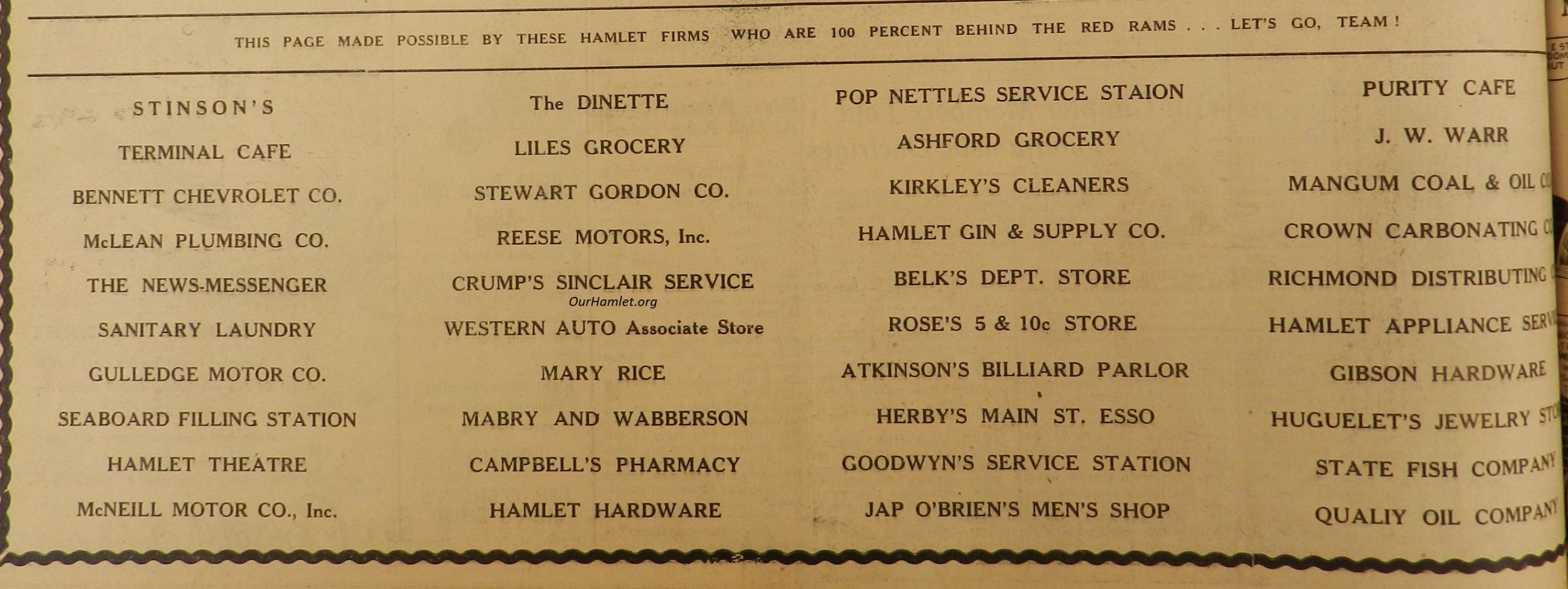 1951 Hamlet business Go Rams OH.jpg