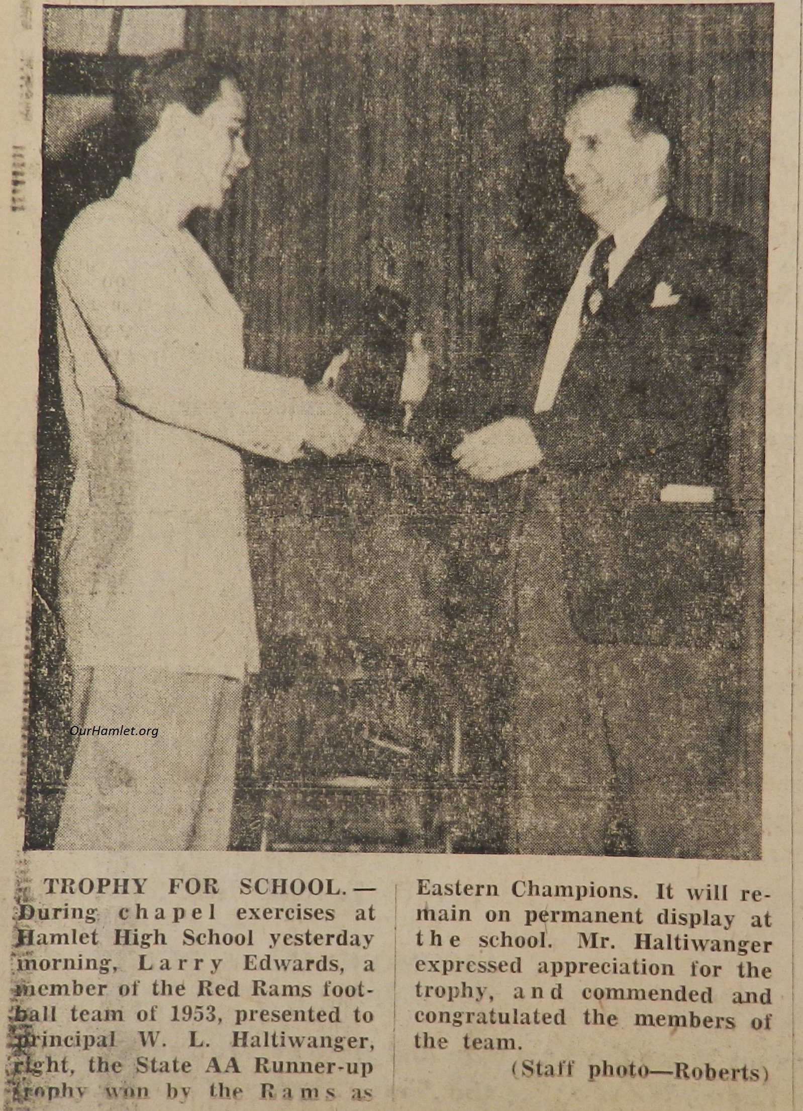 1953 HHS Runnerup Trophy OH.jpg