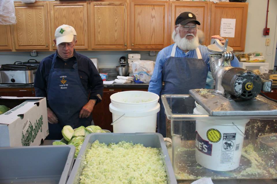 Richard Pait & Kent Hicks Cutting up Cabbage for slaw..jpg