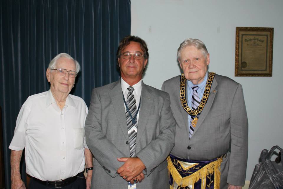 Earl Bradshaw Past Master, Steve McIver Master of Hamlet Lodge, Bunn T Phillips Past Grand Master Of Masons In N.C.