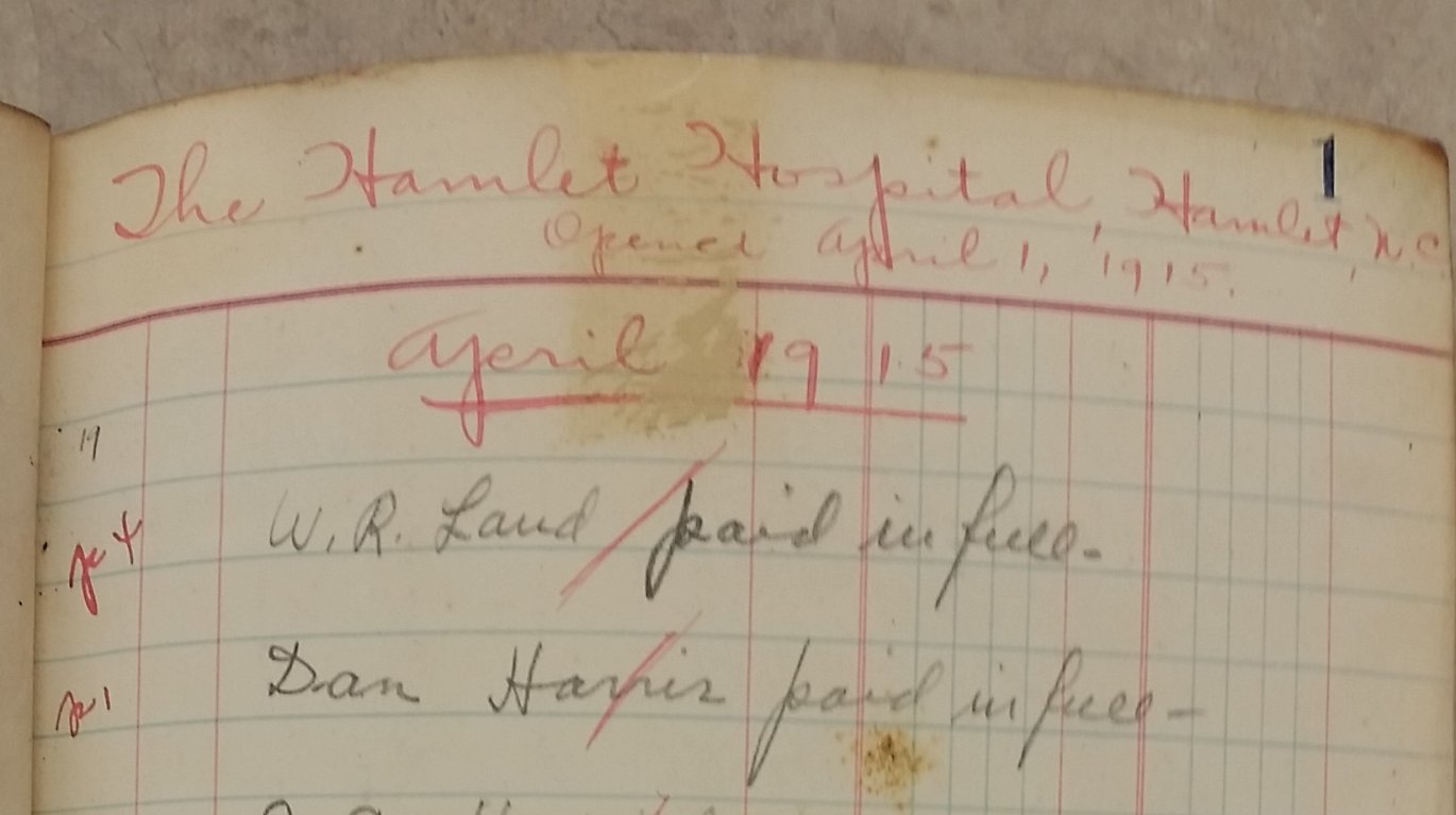 Hamlet Hospital ledger 1915.jpg