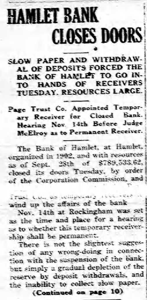 Rockingham Post Nov. 5, 1925 Bank of Hamlet a.jpg