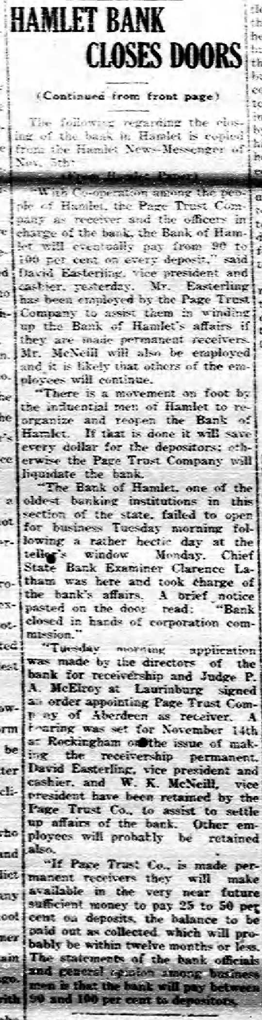 Rockingham Post Nov. 5, 1925 Bank of Hamlet b.jpg