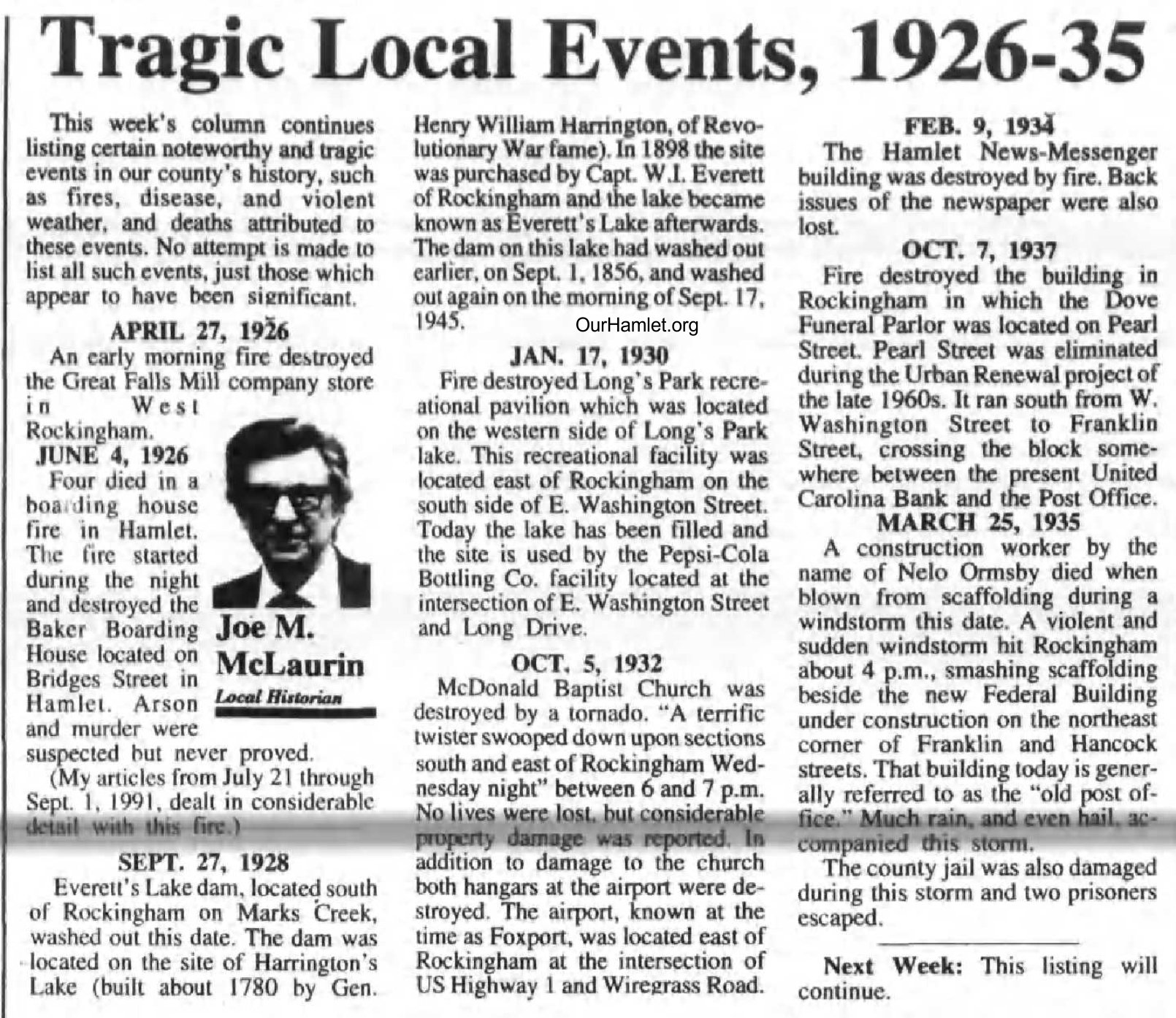 Joe McLaurin Tragic Disasters 1926-35 OH.jpg