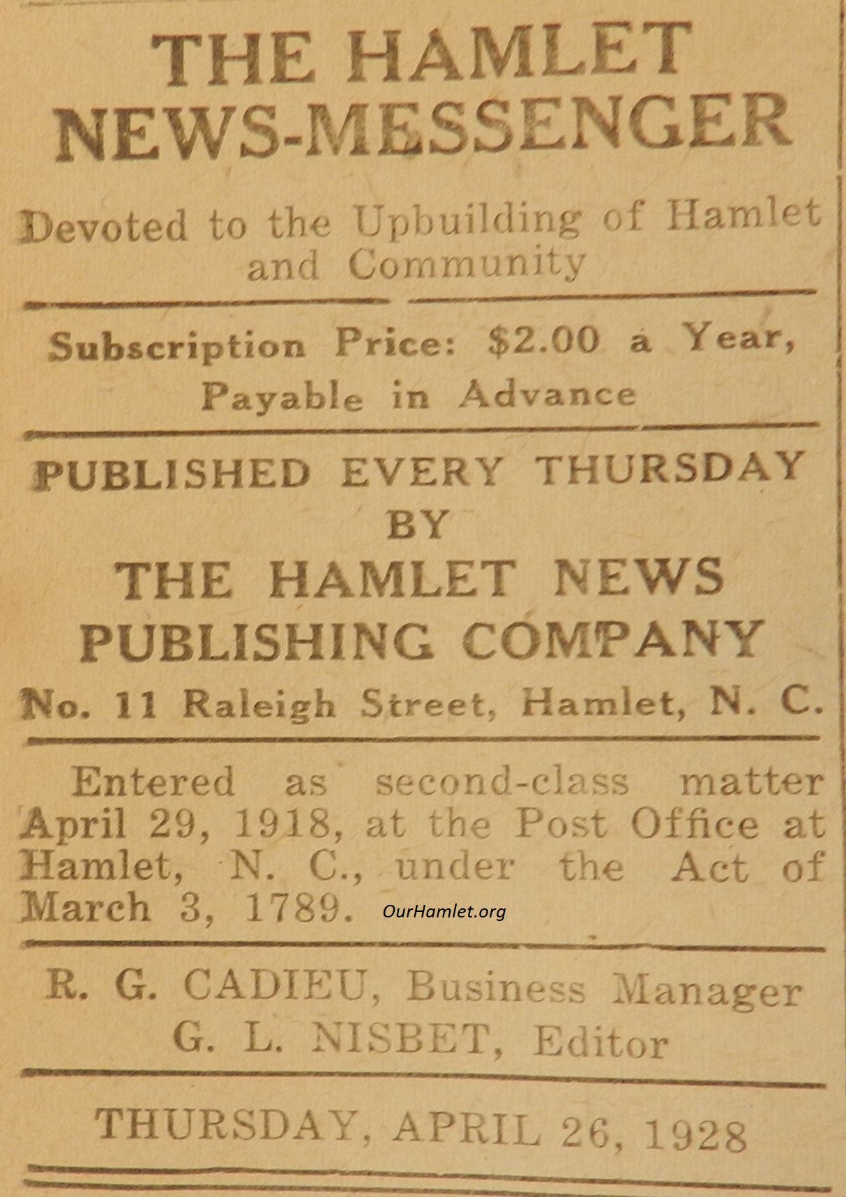 1928 Hamlet News-Messenger OH.jpg