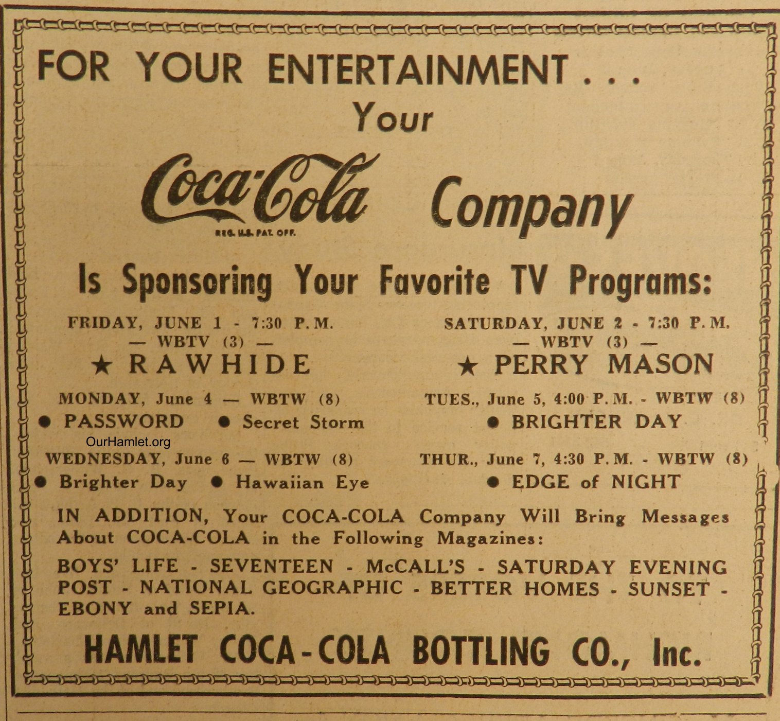 1962 Coca Cola TV programs OH.jpg