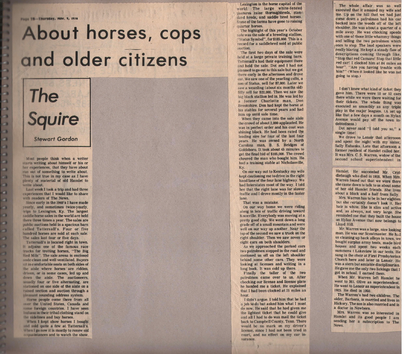 The Squire - About horses, cops and older citizens a OH